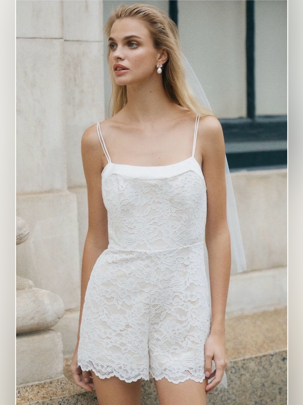 BHLDN Sleeveless Sheer Lace Romper Size 10 Floral White Bridal